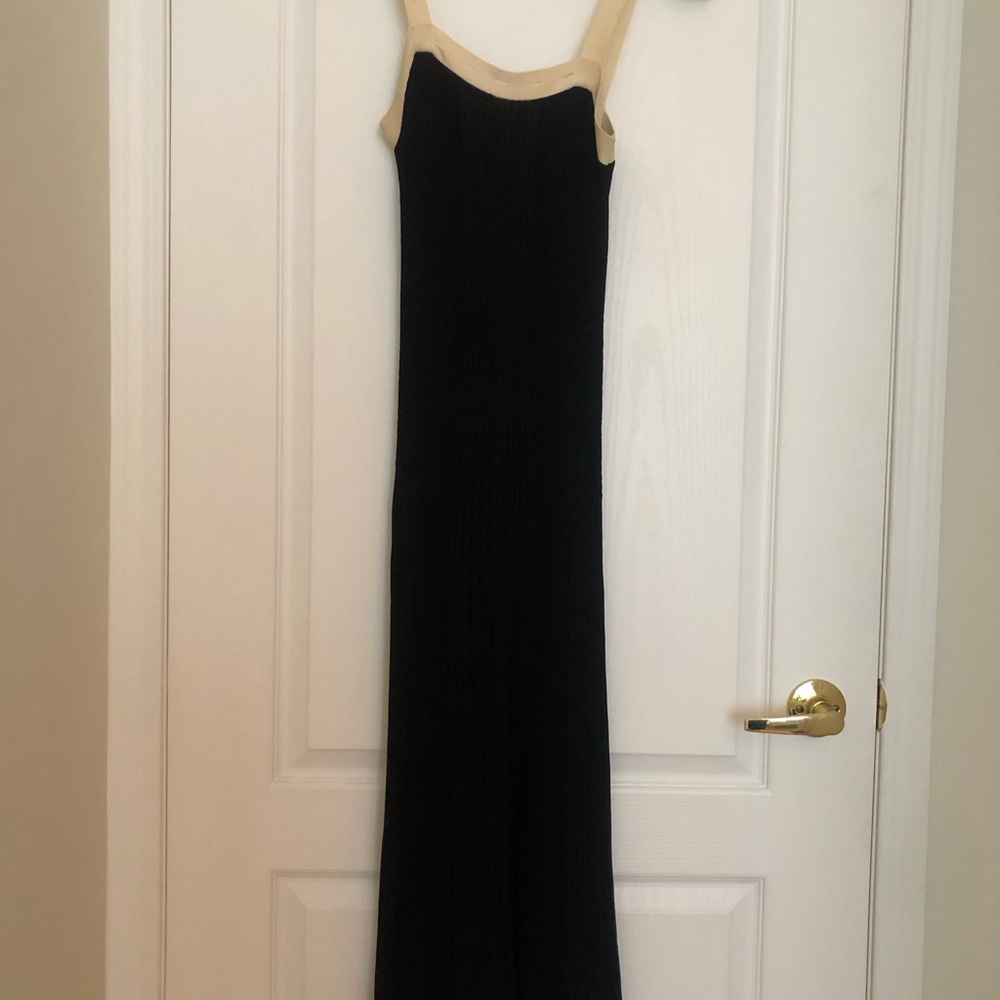 Sandro | Black and Cream Pleated Maxi Dress